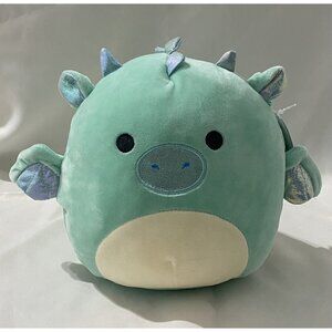 Squishmallow Plush NWT New 8” Miles Aqua Teal Dragon Plush Shiny Nose